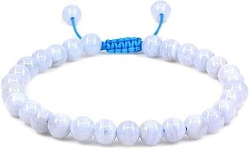 Hand Crafted_White Lace Agate Round Smooth 6mm White Color Beads Adjustable Thread Cord Bracelet For Men, Women, Meditation, Yoga, Healing, Prosperity YO-BRACE-3655