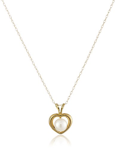 14K Yellow Gold Heart Shape 5-6Mm White Cultured Freshwater Pearl Pendant Necklace And Stud Earrings Jewelry Set #TOP1
