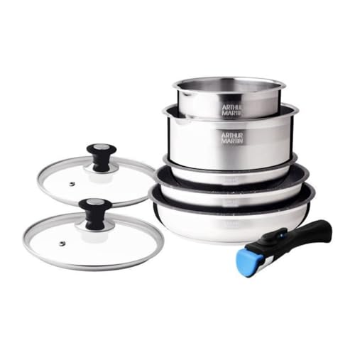 SHOP-STORY - AM2493: Arthur Martin 8-Piece Cookware Set Stainless Steel Pans and Saucepans with Accessories, All Heat Sources Including Induction