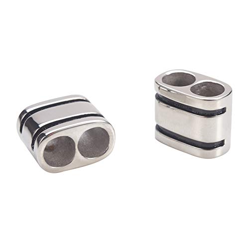 PH PandaHall 10pcs 6mm Stainless Steel Slider Beads 2 Hole Spacer Bead Multi-strand Link Connector Bead Antique Silver Rectangle Links for Leather Cord Bracelets Jewelry Making