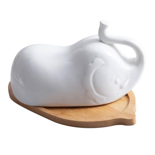 Frcolor 象形状の蓋付きバタープレート 木製トレイ一体型 蓋付きバターキーパー ホテルや家用テーブルウェア 電子レンジ 食洗機対応