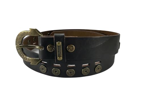 True Religion Womens Jeans Leather Belt Brown Studded Embossed Hardware Logo Horseshoe Buckle (24)