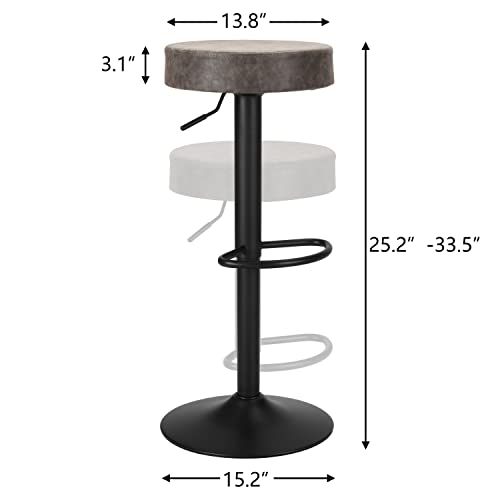 Finnhomy Bar Stools Set Of 2 Counter Height, Swivel Barstools With Footrest And Backless Round, Height Adjustable Modern Bar Stools For Kitchen, Vintage Leather, Retro Grey #TOP2