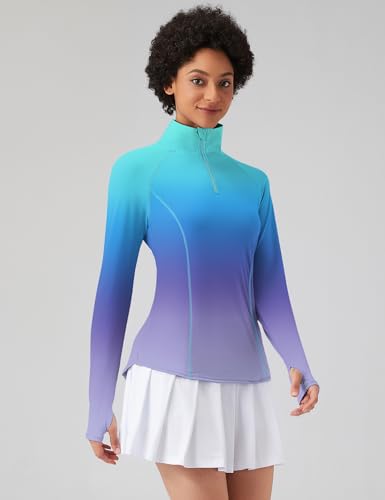 Image of LOMON Women Long Sleeve Shirts Sun Protection 1 /4 Zip Summer Quick Dry Hiking Shirts Quarter Zip Pullover for Women