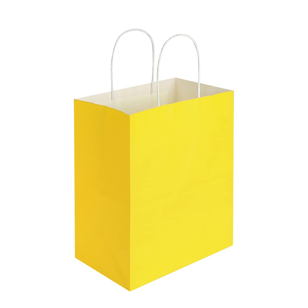 Oikss Confezione da 50 sacchetti regalo di carta con manici, misura media, 20 x 12 x 25 cm, sacchetti in carta kraft per feste di compleanno, generi alimentari, shopping, attività commerciali