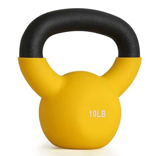 MADOG 10/15/20 LB Kettlebells Neoprene Coated, Solid Cast Iron Kettlebell, Strength Training Kettlebells, Hand Weights for Full Body Workout, Grip and Strength Training for Home Gym, Yellow
