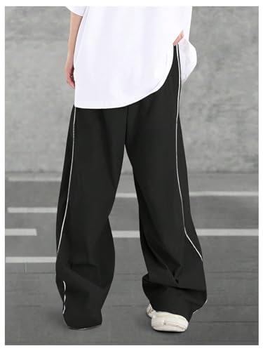 OYOANGLE Men's Drawstring Waist Casual Baggy Joggers Pants Loose Fit Straight Leg Pants2