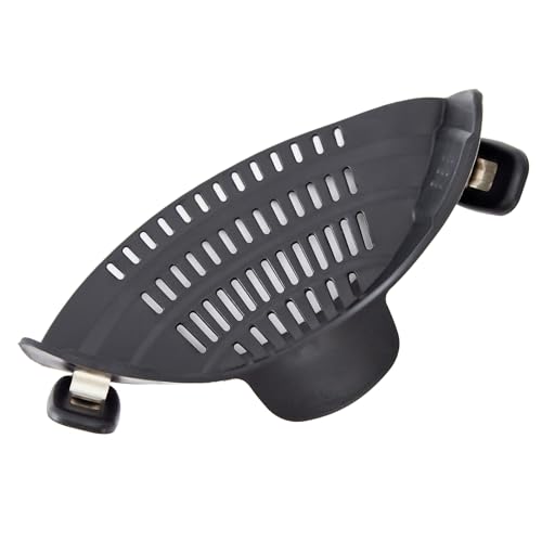 S&F Homes Silicone Clip On Strainer for Pots and Pans - Heat Resistant, Food, Noodle, Meat, Fruits, Vegetables and Pasta Strainer - Versatile Kitchen Gadget and Colander (Black)