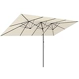 Outsunny Doppelsonnenschirm 150 x 295cm, Sonnenschirm mit Metallstange, oval Balkonschirm Strandschirm windfest stabil Marktschirm Sonnenschutz für Balkon Terrasse Garten, Cremeweiß