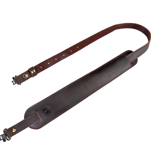 TOURBON Leather Rifle Gun Sling Adjustable Wide Shoulder Pad Shotgun Strap
