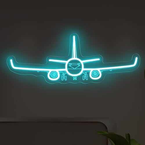 Image of Airplane Neon Sign, Handmade LED Light, Airplane Wall Decort, Gifts for Pilot, Aviation Lover Gift, Kids Room Decor, 16.5 inchx6.5 inch, Ice Blue