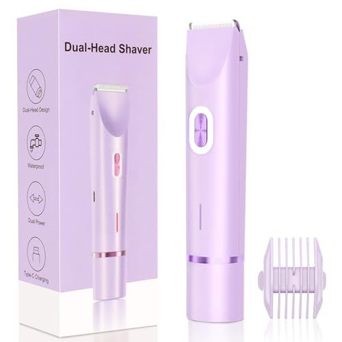 New 2-in-1 Electric Bikini Trimmer for Women - Dual Head Electric Razor,Waterproof Painless Bikini Shaver, Pubic Hair Trimmer for Private Area & Body Hair, Purple