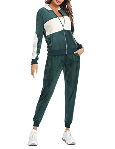 Alebame Tracksuit Women Set Crushed Velvet Tops Long Sleeve Casual Sweatsuits Sets with Pocket