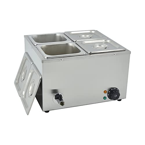 TAIMIKO Scaldavivande professionale bagnomaria elettrico per buffet in acciaio inossidabile da 1500W, 220V, dotato di 4 ciotole 1/6