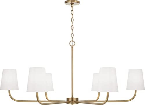 Capital Lighting 449461AD-706 Brody Transitional White Fabric Chandelier, 6-Light 360 Total Watts, 21" H x 47" W, Aged Brass