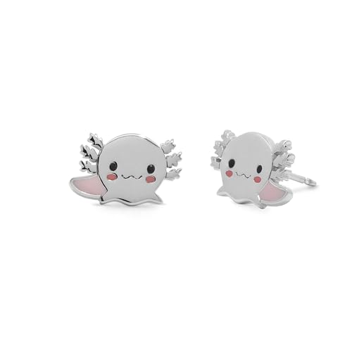 Boma Jewelry Sterling Silver Cute Axolotl Stud Earrings with Hand Painted Enamel