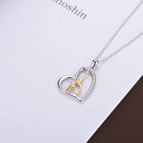 Popkimi Gymnastics Necklace For Girls Daughter 925 Sterling Silver Gymnastics Necklace Flipping Gymnast Team Gymnastics Fashion Jewelry Pendant Necklace Ballerina Gymnastics Gifts Gymnastics For Women Girl Birthday Christmas Gifts (Gold) #TOP4
