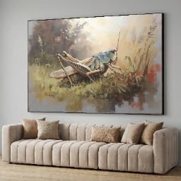 Tableau sur toile sauterelle peinture animaux nature déco murale botanique