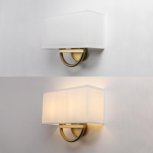 JIMUBEAM Industrial 2-Lights Wall Sconce Fixtures with White Textile Shade, Vintage Double Head Wall Light Lamps Decor for Hallway Bedroom Living Room Bathroom Corridor by JIMUBEAM - Used condition - Image 8