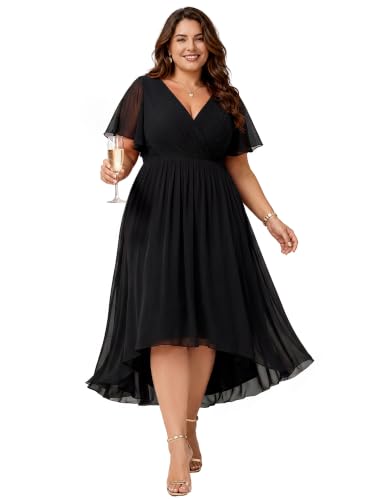 Image of Ever-Pretty Plus Women's Chiffon Midi Plus Size Formal Wedding Guest Dress