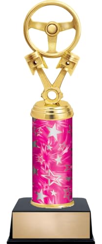 11" Auto Wheel Engine Parts Custom Engraved Pink and Silver Star Column Trophy Awards