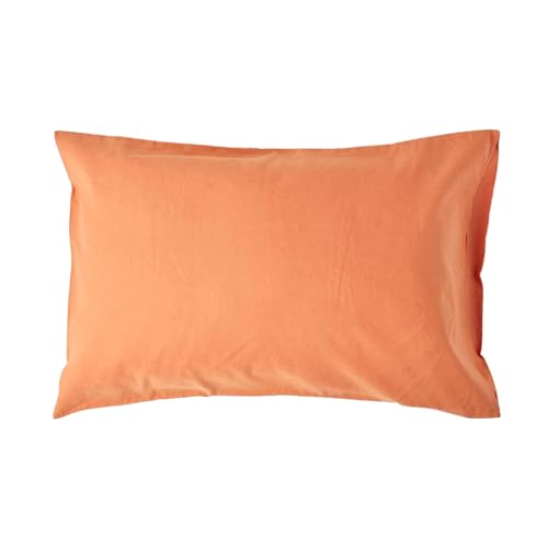 HOMESCAPES Luxury Soft Linen Pillowcase Plain Natural Textured Burnt Orange French Flax Fibre Linen & Pure 100% Cotton Blend Standard Pillowcase