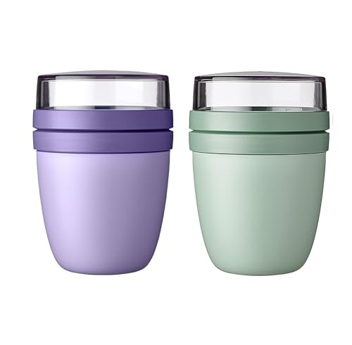 Mepal | Lunchpot Ellipse Mixed Mini | Vivid Lilac + Nordic Sage | Müslibecher to go | Unterteilung für Joghurt & Müsli | 300 ml + 120 ml | Geeignet für Gefrierschrank, Mikrowelle & Spülmaschine