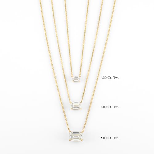 IGI Certified 1/4 to 3 Carat Emerald Cut Lab Grown Diamond Horizontal Solitaire Pendant Necklace for Women I 14k Gold (G-H, VS1-VS2, cttw) 16 to 18 Inch Adjustable Chain East-West3