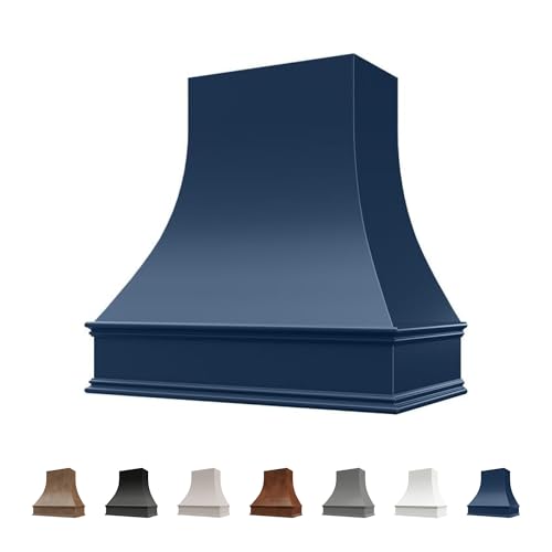 Riley & Higgs Navy Blue Wood Range Hood Cover, Curved Front, 43.5'W x 36'H
