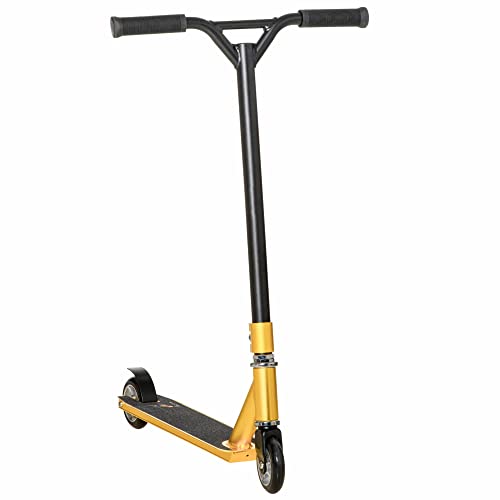 HOMCOM Stunt Scooter, 360° Entry Level Tricks Scooter w/Lightweight Aluminium Deck and ABEC 7 Bearing, For Age 14+ Beginners, Gold Tone