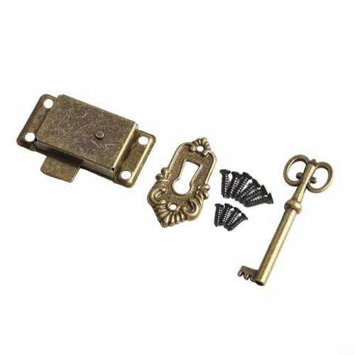 Pumixiy Juego de cerraduras antiguas para cajones de seguridad, cerradura de estilo vintage con acabado de bronce para joyero, puerta de armario, accesorios de armario (bronce verde)