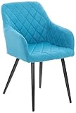 CLP Silla De Comedor Shila En Tela I Silla De Salón En Terciopelo & Base De Metal I Butaca Moderna con Reposabrazos, Color:Turquesa, Material de Base:Tela