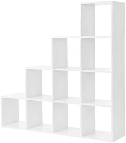6 10 Cube White Bookcase Step Ladder Wooden Display Unit Shelving Storage Bookshelf Shelves (10 Ladder, No Basket)