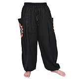 Siamrose Genie Pants Harem Pants Men Women Casual Yoga Lounge Pants 2 Big Pockets Black