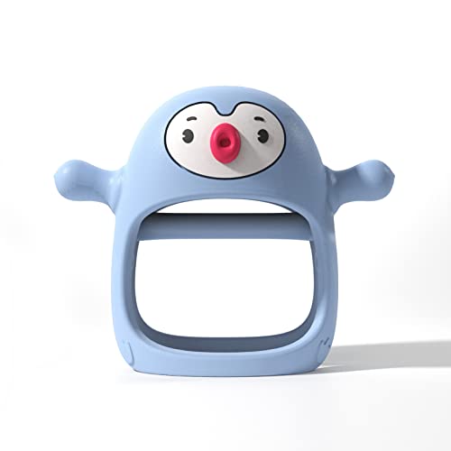 Image of Smily Mia Penguin Buddy Never Drop Silicone Baby Teething Toy for 0-6month Infants, Baby Chew Toys for Sucking Needs, Hand Pacifier for Breast Feeding Babies, Car Seat Toy for New Born,Light Blue