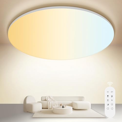 ONDTA LED Deckenleuchte Dimmbar 45W, 2700K-6500K Deckenlampe mit Fernbedienung, IP54 Rund Badezimmer Lampe, 5300LM Memory-funktion LED Panel für Wohnzimmer Schlafzimmer Küche Badezimmer, Ø45cm