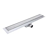 Caniveau de Douche Italienne Siphon de Sol Bonde de Douche Rectangulaire en Acier Inoxydable Evacuateur d'Eau Jardin Salle de Bain Cuisine (90cm)