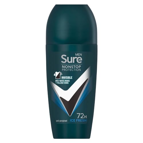 Sure Antiperspirant 72H Nonstop Sweat and Odour Protection Alcohol-Free Roll On with Citrusy, Spicy and Woody Scent Multi Fragrance Deodorant for Men, 50ml Pack of 3 (Ice Fresh)