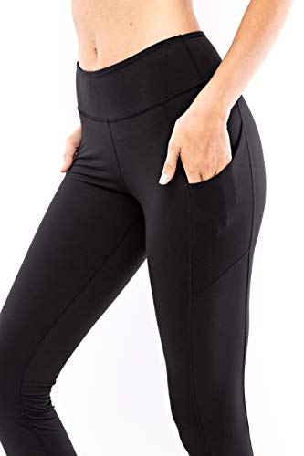 Hype Up Women's High Waisted Buttery Soft Full Length Activewear Leggings With Side Pockets (S-3X) Black #TOP5