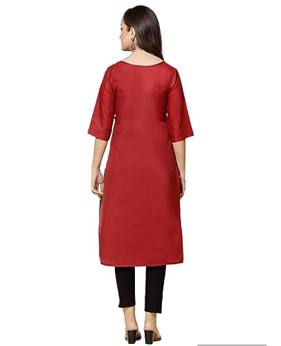 Image of Vinchic Women's Round Neck A-Line Cotton Embroidery Green Kurti (EmbBottle-91011-P)
