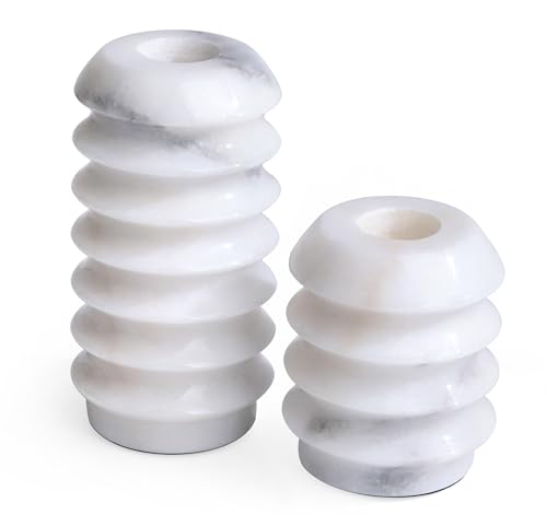 HofferRuffer Marble Candlestick Holders, Set of 2 Natural Stone Candle Holder Decorative Candle Stands for Wedding, Dinning, Party, Table Centerpieces, Fits 3/4'' Thick Candles (MarbleWhite)