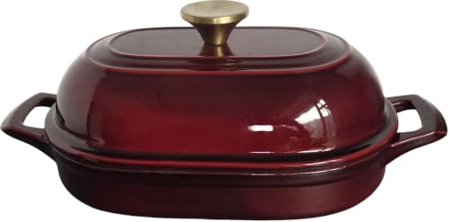 Image of La Cuisine Enameled Cast Iron Bread Loaf Dutch Oven Oblong for Sourdough Crusty Bread & High‑Heat Baking. Oven-Safe 550F /287C Matte Black Enamel Interior, 5.5 QT, Cranberry