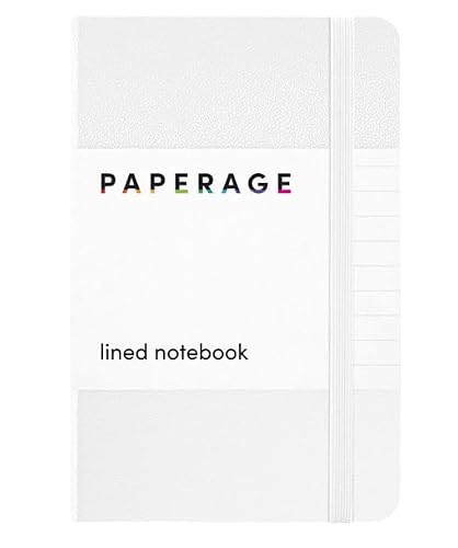 PAPERAGE Lined Pocket Journal Notebook, 1 Pack, (White), 160 Pages, Small, 3.6 inches x 5.6 inches - 100 GSM Thick Paper, Hardcover