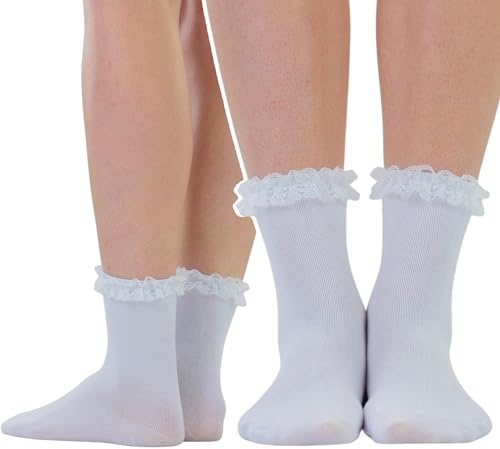 Image of ToBeInStyle Women's Indie Girl Ruffle Trim Heart Net Design Ankle High Fashion Socks