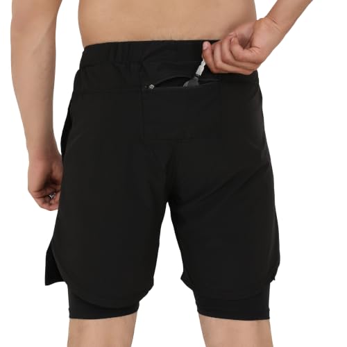 GYMIFIC Men's 2 in 1 Black Compression Gym Shorts - Image 6