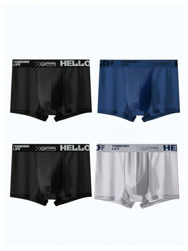 SweatyRocks Men's 4 Pack Boxer Briefs Mid Rise Letter Print Breathable Underwear Trunks2