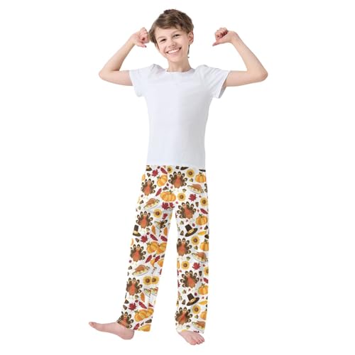 Thanksgiving Turkey Pine Cone Boys Long Pants Soft Trousers Elastic Waist Kids Lounge Bottoms with Pockets S-XL2