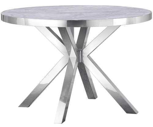 Azhome Dining Table, 45" Modern Round Dining Table For 4, Polished Stainless Steel Dining Room Table In Silver Grey #TOP18