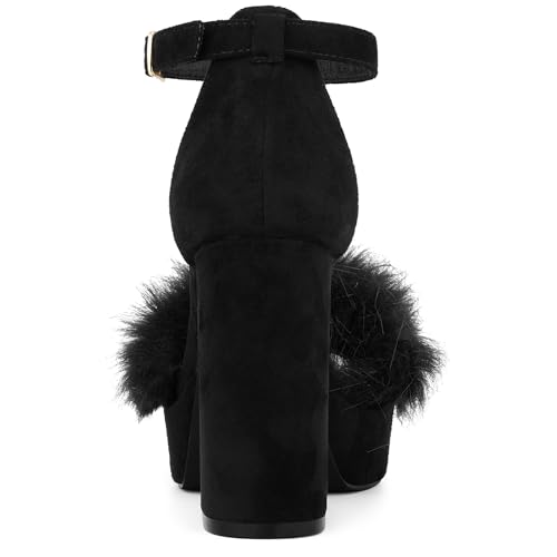 Allegra K Women's Square Toe Faux Fur Platform Chunky Heels Sandals4