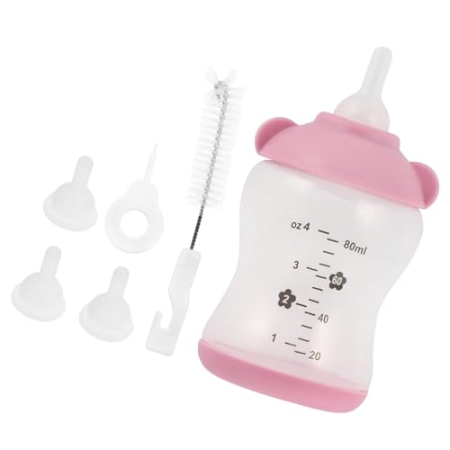 細口ペット用哺乳瓶 80ml 子犬 子猫 スペア乳首 ブラシ 哺乳用品 授乳用品 介護用品 ロゴランダム ピンク